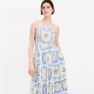 LOFT Spaghetti-Strap Maxi Dress in White, Blue & Yellow